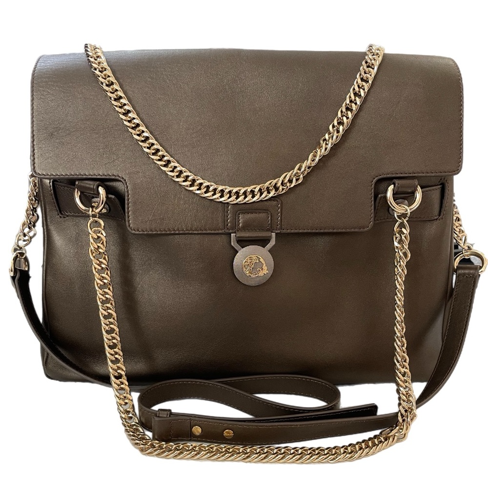 Versace Collection Leather Vitello Perlato Adjust Strap Satchel Messenger Bag